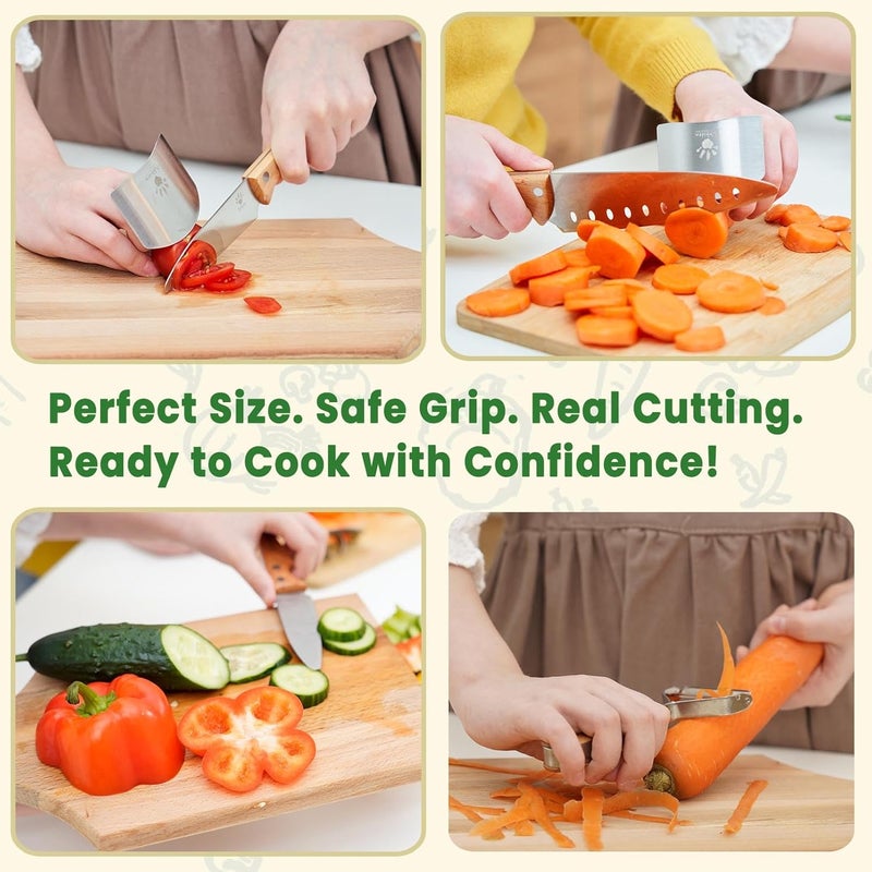 Kibbidea Kids Knife Set 4-Pieces, Stainless Steel, Wooden Handle Kids Knives for Real Cooking, Child Friendly Chef Knife for Cutting Chopping, BPA-free Kitchen Knives for Teenager 8-12 - Image 4